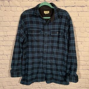 L.L.Bean Mens Fleece Lined Flannel Plaid Button Down Blue Sz M Casual Outdoor